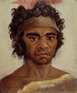 Um dos aborígines de New South Wales fez amizade com o governador Macquarie, painel de 1811-21